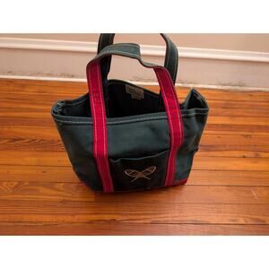 Vintage Rare LL Bean Boat And Tote Canvas Green And Maroon 15x13 Made In USA